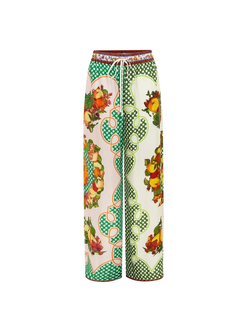 Lemonis Printed Wide Leg Pants XS Fruit Polka Dot Bright Floral Festival Island